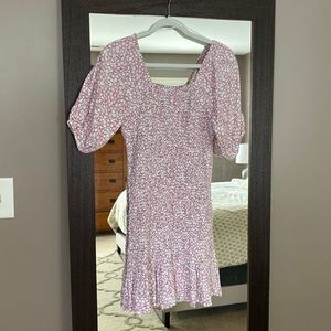Ruched mini dress. Pink, white, light brown. Gorgeous!! Worn once.